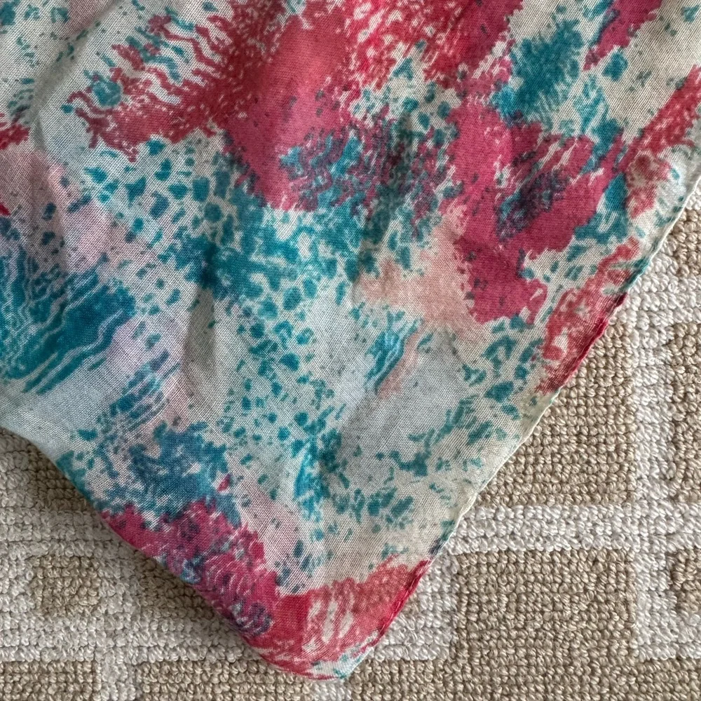 Abstract Print Infinity Scarf Pink Teal Lightweight Sheer Loop Resort Style